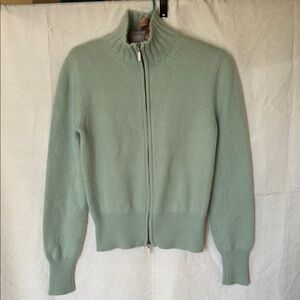 Cruciani Mint Green Front  Zip-Up Sweater. 100% Cashmere. Size Small.